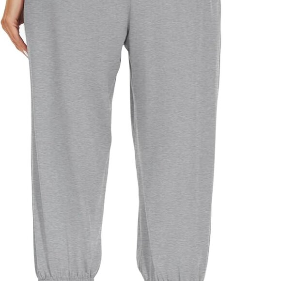 Light Heather Charcoal Women's High Rise Drawstring Tapered Capris Joggers with - Picture 2 of 5